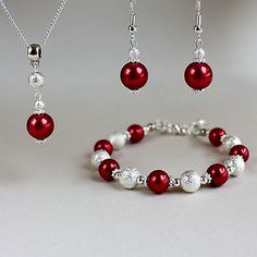 Red Pearl Necklace, Bridesmaid Jewellery, Beaded Jewelry Earrings, Beaded Jewelry Bracelets, Red Pearl, Wedding Bridesmaid Jewelry, Electroformed Jewelry, Beads Jewellery, Beaded Jewelry Designs