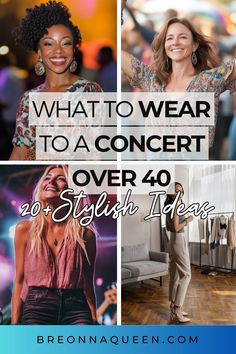 Discover stylish and age-appropriate concert outfit ideas for women over 40. Learn how to put together fashionable ensembles that make you feel confident and comfortable while enjoying your favorite music. Get inspiration for creating the perfect look for your next concert experience. #ConcertOutfits #FashionOver40 #WomensFashion #StyleInspiration What To Wear To A Meghan Trainor Concert, Duran Duran Concert Outfit Ideas, Concert Outfit Ideas Women Over 40, What To Wear To A Music Concert, Over 40 Concert Outfit, What To Wear To A Jazz Concert Outfit, 40 Year Old Concert Outfit, Maxwell Concert Outfit Ideas, Las Vegas Concert Outfit Ideas