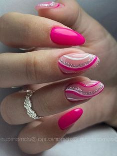 Fair Nail Art, Hot Pink Nails, Summery Nails, Pink Nail Art, Cute Gel Nails, Short Acrylic Nails Designs, Pink Acrylic Nails, Art Summer