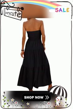 Black Twisted Bandeau Ruched Swing Maxi Dress Casual Bandeau Dress With Ruched Detail, Casual Ruched Bandeau Dress, Chic Ruched Strapless Dress For Vacation, Black Bandeau Dress For Vacation, Casual Black Strapless Dress For Vacation, Black Strapless Dress For Vacation, Black Strapless Dress With Smocked Back, Black Strapless Dress With Smocked Bodice, Spring Black Bandeau Maxi Dress