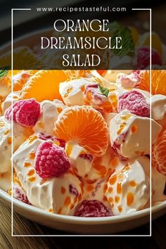 This refreshing Orange Dreamsicle Salad combines the delightful flavors of orange Jell-O, creamy vanilla pudding, and fluffy Cool Whip, creating a light and tasty dessert perfect for any occasion. With the added sweetness of mandarin oranges and mini marshmallows, this dish is sure to be a crowd-pleaser! Orange Dreamsicle Salad, Gluten Free Thanksgiving Menu, Dreamsicle Salad, Orange Recipes Dessert, Mandarin Orange Salad, Green Potatoes, Orange Dreamsicle, Gluten Free Thanksgiving, Mandarin Oranges