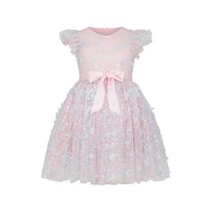 Color/Pattern: Pink Design Details: Embroidered, Sequin Butterfly Applique, Bow Belt, Tulle Underskirts Center Back Zipper Closure 100% Polyester Hand Wash Imported Holiday Pink Tulle Dress, Embroidered Fitted Princess Dress For Party, Fitted Embroidered Princess Dress For Party, Short Sleeve Dresses For Spring Celebration, Spring Festive Princess Dress With Ruffles, Party Lace Dress With Floral Applique, Summer Princess Dresses For Celebration, Summer Party Dresses With Appliques, Spring Princess Dress For Celebration