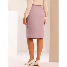 Made of stretch and soft fabric, the Bodycon classic skirt with a side split hem can be convenient for sitting all day or daily walking. A dressy casual pencil skirt designs a wrapped silhouette that hugs the body shows off your curves and makes you look more professional and urban chic. The below-knee-length pencil skirt is perfectly matched with a formal blouse or casual shirt and high heels or flats for work, business, office, party, cocktail, casual or other occasions. Spring Knee-length Pencil Skirt For Office, Office Lady Knee-length Lined Skirt, Knee-length Lined Skirt For Office, Professional Knee-length Lined Skirt, Office Lady Mini Skirt, Office Knee-length Lined Pencil Skirt, Elegant Office Wear Lined Midi Skirt, Solid Knee-length Skirt For Office, Office Lady Pencil Skirt For Spring