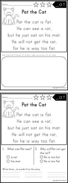 two worksheets for reading the cat and other words with pictures on each page