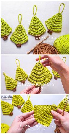 crochet christmas tree ornament is shown with instructions to make the ornaments