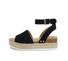 PRICES MAY VARY. Vegan Black And White Summer Outfits, Black Dress Sandals, Comfortable Wedges Sandals, Colored Shoes, Soda Shoes, Comfortable Wedges, Flatform Sandals, Black Espadrilles, Shoe Carnival