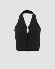 Details:Halter top with circular cut out hook detail Top Length:Normal Sleeve Length:Sleeveless Materials: 95% Polyester + 5% Spandex Handkerchief Top, Y2k Aesthetic Fashion, Denim Corset Top, Denim Corset, Y2k Outfits, Cargo Skirt, Pinterest Closet, Off Shoulder Tops, Cozy Knits