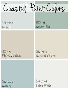 several different shades of paint with the words coastal paint colors