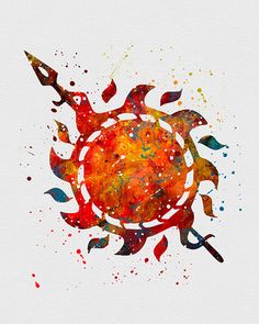 the sun is painted with watercolors on white paper and has an artistic pattern