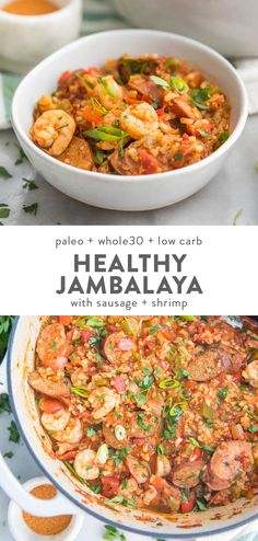 two pictures showing different types of food in bowls, one with shrimp and the other with rice