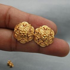 Discover the allure of Handmade Gold Jewelry at https://morvijewels.etsy.com/   Get a dazzling 25% off on all our 22k and 18k gold pieces. Don't miss out on this limited-time offer. Shop now and embrace the radiance of gold!Beautiful yellow gold earrings  Gold Purity- 22k yellow Gold Length - 1.8 cm Width - 1.8 cm Weight - 6 grams approx with gold backs Click here  https://morvijewels.etsy.com/    to get more discount and offers Happy to take wholesale bulk orders. Antique Gold Earrings For Festivals, Ornate Earrings With Intricate Design For Diwali, Elegant Intricate Design Earrings For Puja, Antique Heavy Gold Earrings, Heavy Gold Round Earrings, Heavy Yellow Gold Bridal Earrings As Gift, Traditional Gold Plug Earrings With Intricate Design, Gold Plated Earrings With Intricate Design For Puja, Ornate Yellow Gold Earrings For Diwali