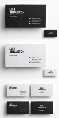 some business cards with black and white designs on the front, one is for louis singleton