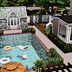 an artist's rendering of a backyard with a swimming pool