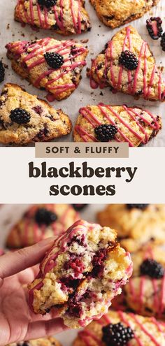 blackberry scones with raspberries and white chocolate drizzled on top