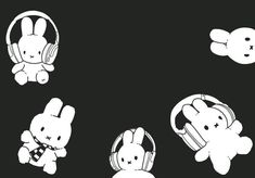 four cartoon rabbits with headphones on their ears