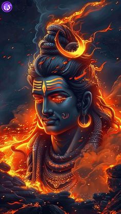 an image of the face of hindu god with fire coming out of his mouth and eyes