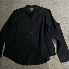 Ralph Lauren Black Long Sleeve Blouse, Never Worn, Size L. Smoke Free Home. Black Long Sleeve Business Tops, Black Cotton Business Tops, Formal Black Cotton Top, Black Button-up Business Top, Black Button-up Top For Business, Ralph Lauren Long Sleeve Business Tops, Black Long Sleeve Business Blouse, Black Long Sleeve Tops For Formal Occasions, Ralph Lauren Fitted Business Top