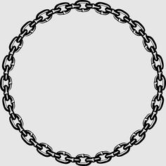 a black and white circular frame with chains on the sides, in an oval shape