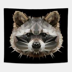 a raccoon's face is shown in low polygonics on a black background