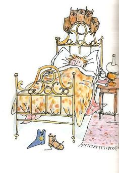 an illustration of a cat sleeping on a bed with the words good night written below it