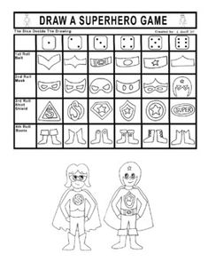 a drawing of two children dressed as superheros and the words draw a superhero game