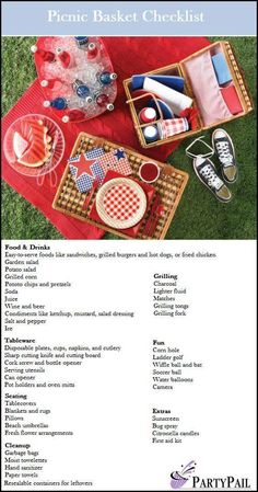 the picnic basket checklist is open and ready to be picked up for someone's picnic