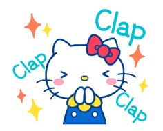 a hello kitty clipart with the words clap and stars in blue, yellow, and red