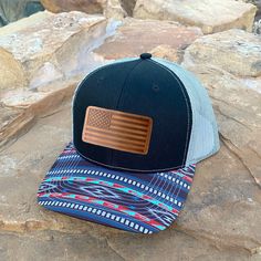 HAT INFORMATION: Structured, mid-profile, six-panel Pre-curved stitched visor Snapback closure 100% real leather patch We offer WHOLESALE! Email us at thehometowncompany@gmail.com Leather Hat Patch, Aztec Hat, Country Clothes, Patch Ideas, Cattle Brands, Country Hats, Country Things, A T, Western Clothes