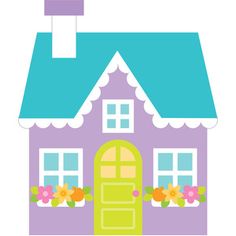 a purple house with flowers on the front door and window sill, is shown against a white background