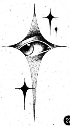 an eye is shown in the shape of a triangle with stars around it and on top of