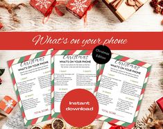 three christmas gifts with the text what's on your phone?