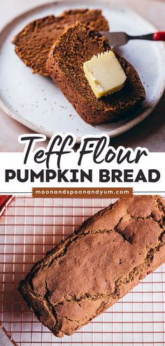 A must-try fall dessert! Not only is this Teff Flour Pumpkin Bread fragrant and flavorful, but it is also healthy. Plus, this gluten-free bread recipe is vegan, dairy-free, egg-free, nut-free, and refined sugar-free! Save this pumpkin food idea Teff Bread Recipe, Pumpkin Recipes Dinner, Homemade Gluten Free Bread, Pumpkin Food, Teff Flour, Gluten Free Pumpkin Bread, Big Pumpkin, Desserts With Few Ingredients, Pumpkin Breakfast