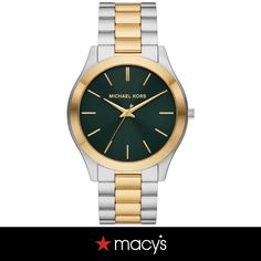 in stock Green Watch With Polished Finish And Round Dial, Classic Michael Kors Watch With Round Dial, Timeless Michael Kors Analog Watch, Michael Kors Analog Watch With Round Dial, Michael Kors Analog Watches With Round Dial, Michael Kors Analog Watch, Michael Kors Men, Three Hands, Steel Watch