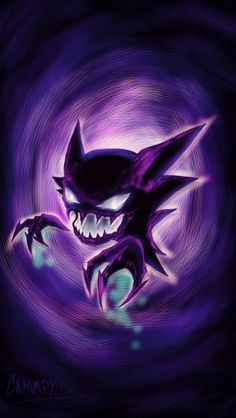 an image of a cartoon character with fangs on it's face and purple background