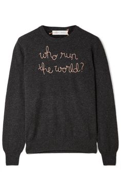 Lingua Franca | Who Run the World embroidered cashmere sweater | NET-A-PORTER.COM Who Run The World, Who Runs The World, Jennifer Fisher, Jw Anderson, Beautiful Blouses, Cashmere Sweater, Who What Wear, Net A Porter, Cashmere Sweaters