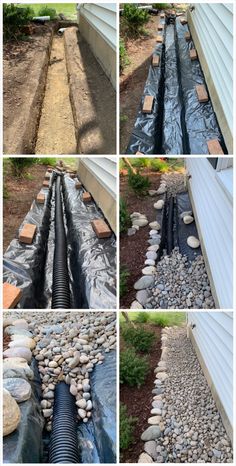 several pictures of different types of drainage pipes in the ground and water running through them