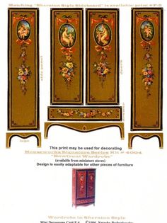 an advertisement for furniture made from wood and painted in gold with floral designs on it