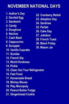the november national days list is shown in blue