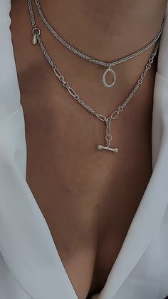 T Bar Necklace, Hoop Necklace, Double Chain Necklace, 2 Necklace, Toggle Necklace, Layered Necklace Set, Double Chain, Layered Necklace, Bar Necklace