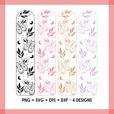 four skateboards with floral designs on them and the words png - svg + eps