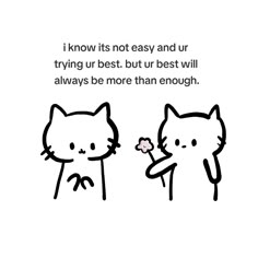 two cats are standing next to each other with the caption i know its not easy and ur trying ur best but best will always be more than enough