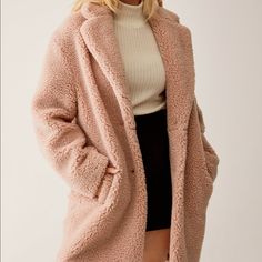 Reposhing This Item I Purchased From @Refaritzia. Loved It, But Ready To Rotate For Something New. Questions? Leave A Comment Below! Feminine Pink Winter Outerwear, Chic Pink Long Coat, Plain Coats, Aritzia Jacket, Cocoon Coat, Teddy Jacket, Short Coat, Casual Coat, Polar Fleece