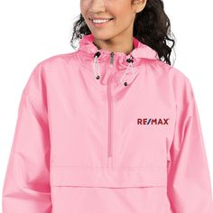 "This RE/MAX embroidered packable jacket protects you from the elements while looking professional. This wind and rain resistant polyester jacket with a detailed embroidery design has a practical hood, front kangaroo pocket, and zipped pouch pocket which you can pull out and use to scrunch the jacket into for convenient storage. * RE/MAX Realtor branded * 100% polyester micro poplin * Wind and rain resistant * Half zip pullover with a hood * Front kangaroo pocket * Hidden zipped pouch pocket * P Champion Jacket, Detailed Embroidery, Rave Fashion, Color Text, Polyester Jacket, Packable Jacket, Wind And Rain, Embroidered Jacket, Protect Yourself