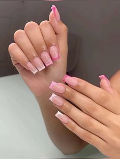 pink nails, french tips, acrylic nails, cute nail designs, nail design, pink #nailsofinstagram #nailsoftheday #naildesign #pink #ombre #french #frenchie #pinkaesthetictheme #pinterest #pinkaestheticstumblr Long Nails With French Tip, Cute Pink Nail Ideas For Acrylics, Pink French Tip Acrylic Nails Coffin, Pink Acrylic Nails Coffin French Tip, Clear Pink Gel Nails With Design, Bias Nail Designs, Pink French Tip Nails With A Heart, Pink French Tip Coffin Acrylic Nails, Pink Nail Birthday Set