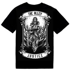 Gothic Lady Justice Tshirt: Gothic art style depiction of Lady Justice. HUGE print - 30% larger than our classic prints. Printed in white on solid black cotton men's cut tshirt. Gothic Art Style, Classic Prints, Lady Justice, Mens Cuts, Cut Tshirt, Gothic Art, Solid Black, Black Cotton, Art Style