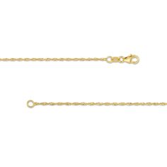 Perfect for any occasion, this solid 14K gold Singapore chain necklace is certain to become your new favorite go-to accessory. Created in solid 14K gold This Singapore chain features a slim 1.25mm-wide design that pairs well with everything in your wardrobe. Looks great solo, layered with other chains and necklaces or paired with your favorite charm The 18.0-inch necklace secures with a lobster claw clasp. Yellow Gold Single Strand Chain Necklace Gift, Classic 14k Gold Rope Chain Necklace With Delicate Chain, Classic Yellow Gold Station Necklace With Clavicle Chain, Everyday Yellow Gold Station Necklace With Adjustable Chain, Classic 14k Gold Delicate Rope Chain Necklace, Elegant Yellow Gold Curb Chain Necklace, Luxury Single Strand Yellow Gold Station Necklace, Elegant Yellow Gold Rope Chain Necklace With Curb Detail, 14k Gold Rope Chain Necklace With Cable Detail