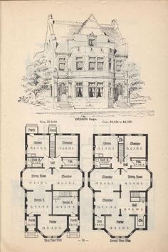 an old house with two floors and three stories in the same section, as well as another floor plan