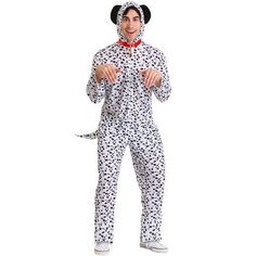 a man dressed in a dalmatian costume