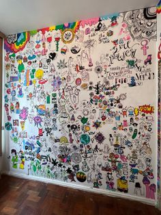 a large wall covered in lots of stickers