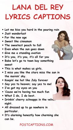 a poster with the words lana del rey's captions